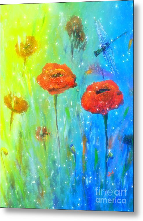 Poppy Metal Print featuring the painting Magical Dragonfly by Claire Bull