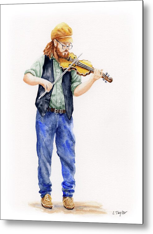 Musician Metal Print featuring the painting Main Street Minstrel 1 by Lori Taylor