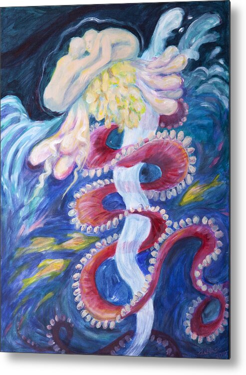 Water Metal Print featuring the painting Man-of-War 2 by Shoshanah Dubiner