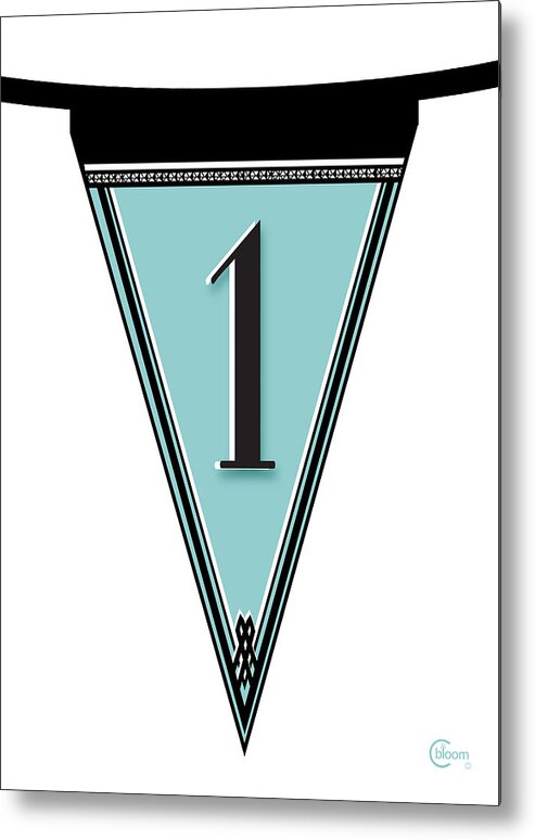 Banner Metal Print featuring the digital art Pennant Deco Blues Banner number One by Cecely Bloom
