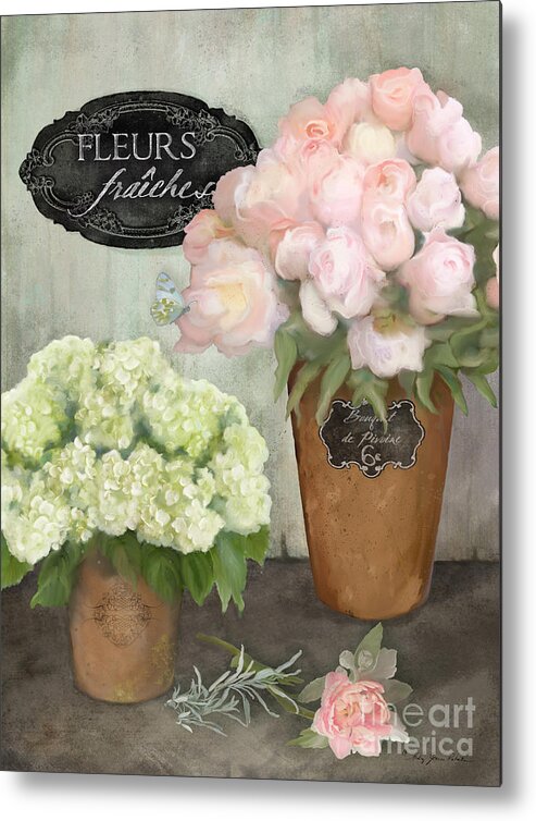 French Flower Market Metal Print featuring the painting Marche aux Fleurs 2 - Peonies n Hydrangeas by Audrey Jeanne Roberts