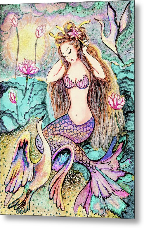 Sea Goddess Metal Print featuring the painting Mermaid Sunrise by Eva Campbell