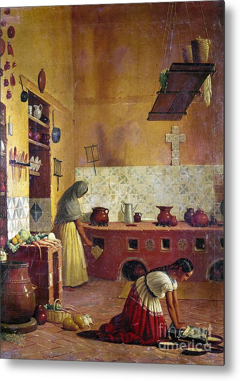 1850 Metal Print featuring the painting MEXICO KITCHEN, c1850 by Unknown