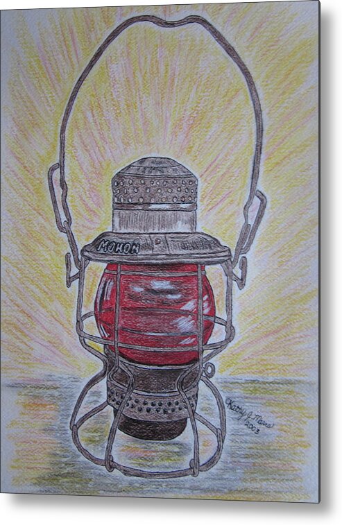 Monon Metal Print featuring the painting Monon Red Globe Railroad Lantern by Kathy Marrs Chandler