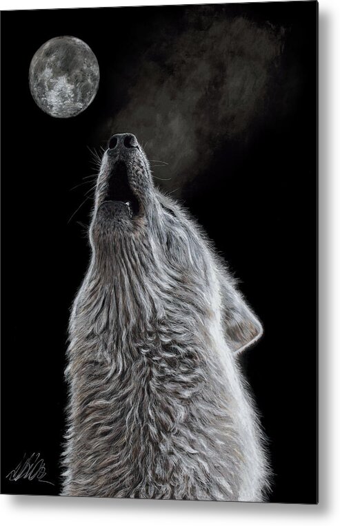 Wolf Metal Print featuring the painting Moon Song by Terry Kirkland Cook