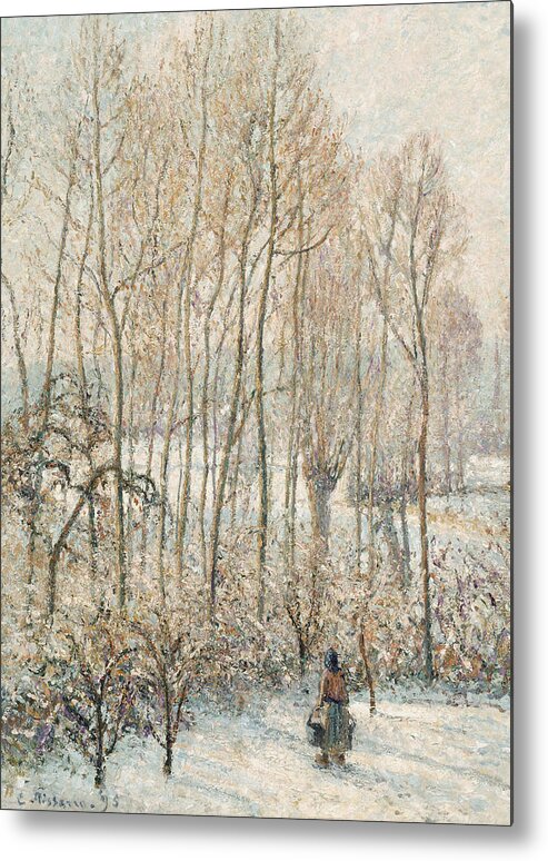 Camille Pissarro Metal Print featuring the painting Morning Sunlight on the Snow Eragny sur Epte by Camille Pissarro