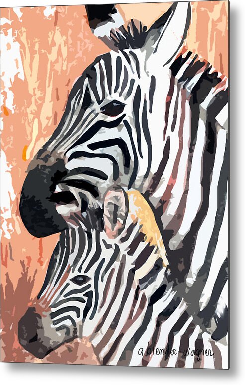 Zebra Metal Print featuring the digital art Mother And Baby by Arline Wagner