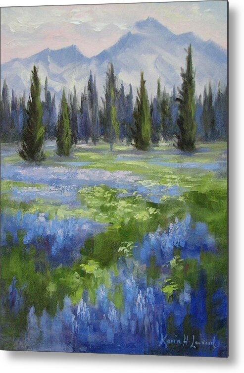 Mountains Metal Print featuring the painting Mountain Meadow by Karin Leonard