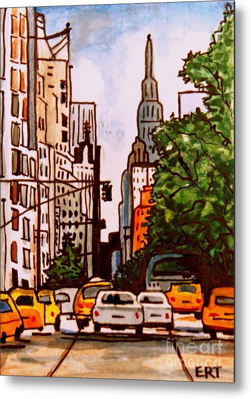 New York Metal Print featuring the painting New York City Taxis by Elizabeth Robinette Tyndall
