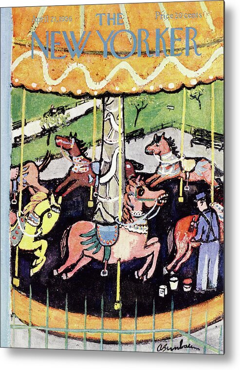 Carousel Metal Print featuring the painting New Yorker April 21 1956 by Abe Birnbaum
