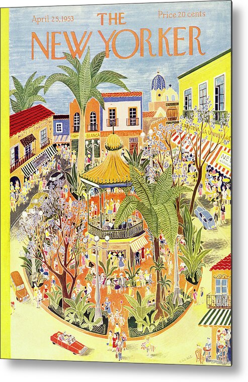 Tropical Metal Print featuring the painting New Yorker April 25 1953 by Ilonka Karasz