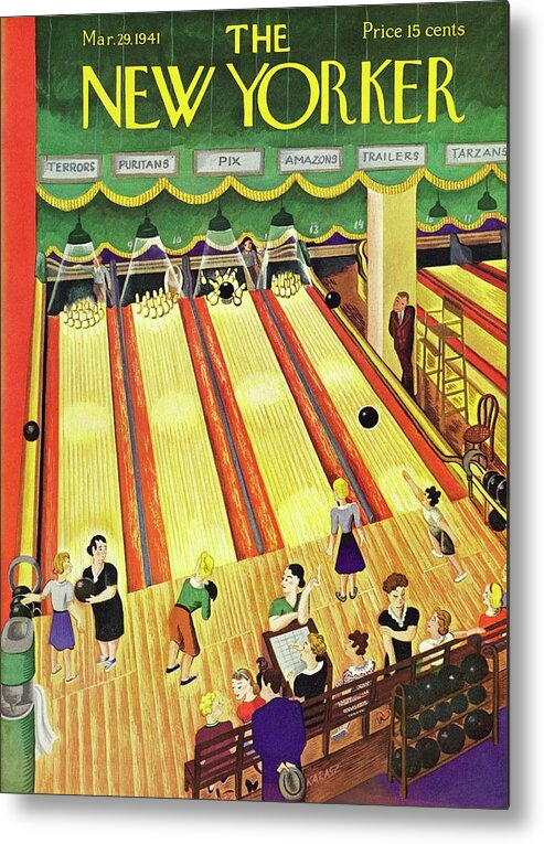 Bowling Metal Print featuring the painting New Yorker March 29 1941 by Ilonka Karasz