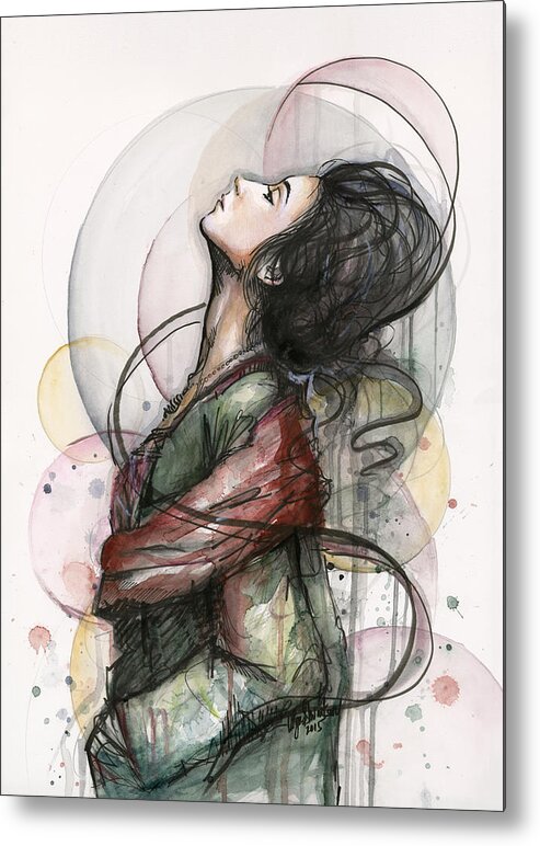 Watercolor Metal Print featuring the painting Beautiful Lady by Olga Shvartsur