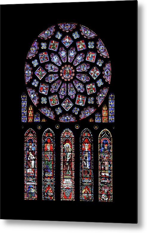 Chartres Metal Print featuring the glass art North Rose Window of Chartres Cathedral by Photographed by Guillaume Piolle
