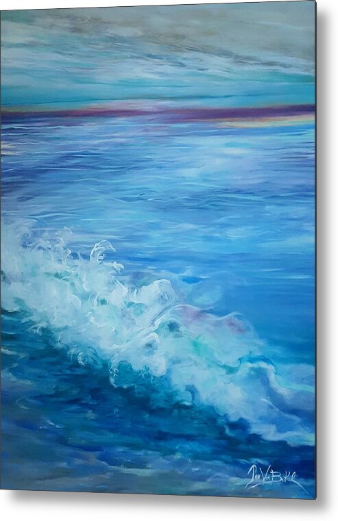 Ocean Blue Crashing Waves Landscape Metal Print featuring the painting Ocean Blue by Jan VonBokel