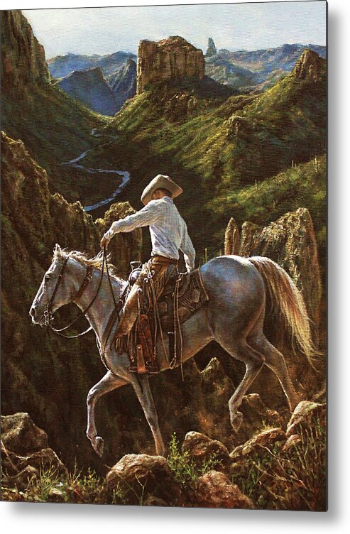 Cowboys Metal Print featuring the painting Off the beaten path by Dan Nance