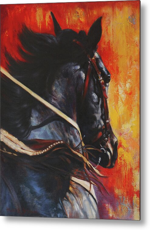 Black Horses Metal Print featuring the painting On The Black by Harvie Brown