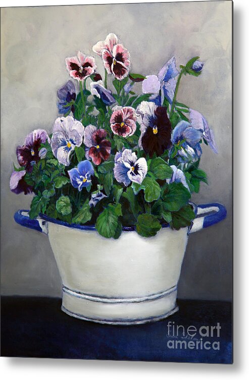 Painting Metal Print featuring the painting Pansies by Portraits By NC