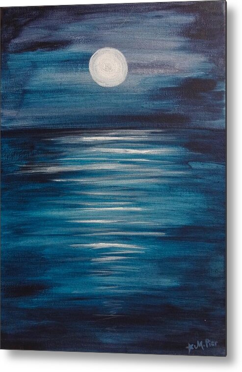 Peaceful Metal Print featuring the painting Peaceful Moon at Sea by Michelle Pier
