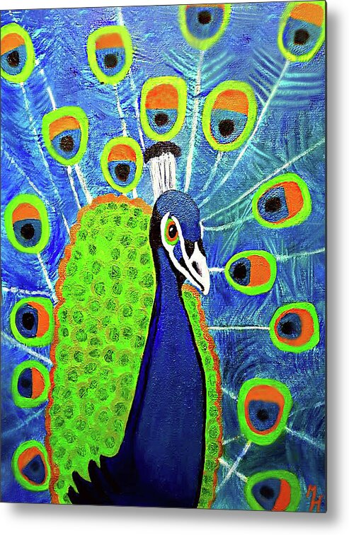 Peacock Metal Print featuring the painting Peacock #3 by Margaret Harmon