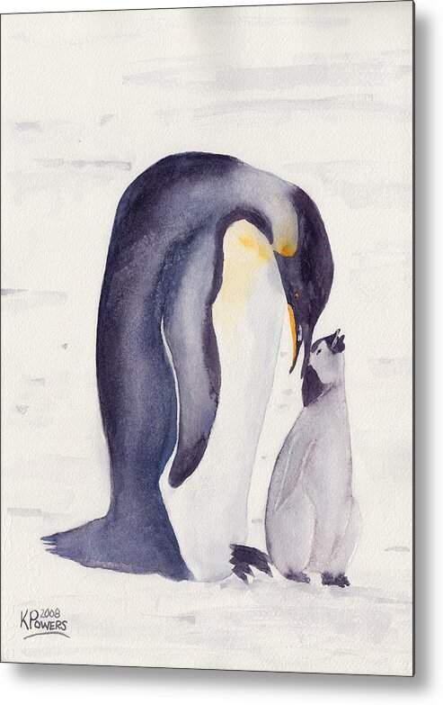 Penguin Metal Print featuring the painting Penguin and Baby by Ken Powers