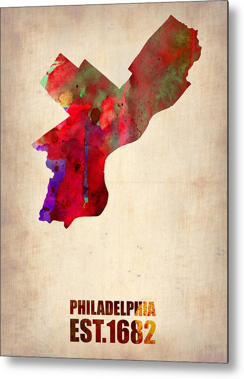 Philadelphia Metal Print featuring the digital art Philadelphia Watercolor Map by Naxart Studio