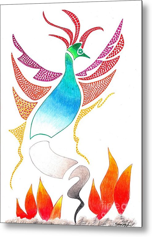 Mythology Metal Print featuring the mixed media Phoenix Rising by Jayne Somogy