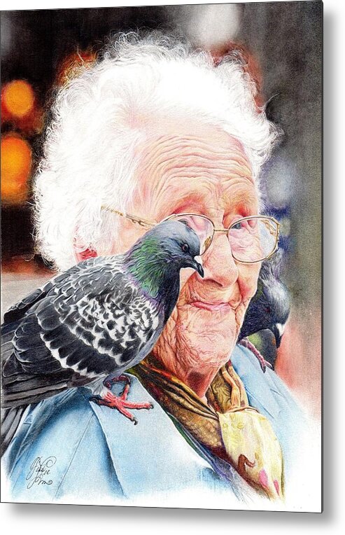Pigeon Metal Print featuring the painting Pigeon Lady by Tess Lee Miller