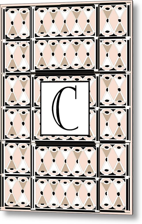 Art Deco Metal Print featuring the digital art Pink Champagne Deco Monogram C by Cecely Bloom