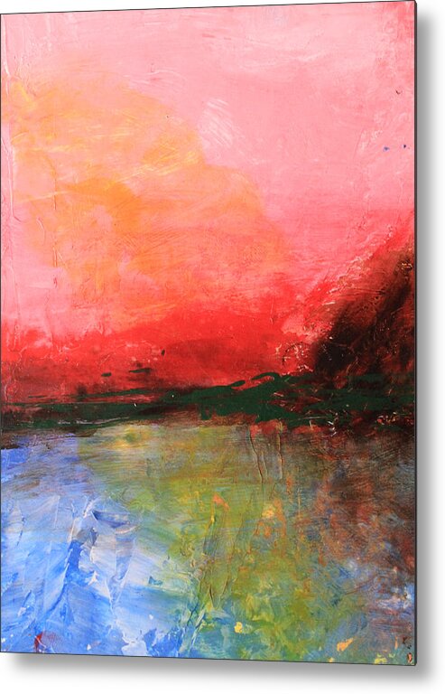 Pink Metal Print featuring the painting Pink Sky over Water Abstract by April Burton