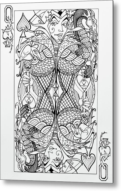 Queen Of Spades Metal Print featuring the drawing Queen Of Spades by Jani Freimann