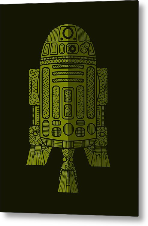 R2d2 Metal Print featuring the mixed media R2D2 - Star Wars Art - Green 2 by Studio Grafiikka