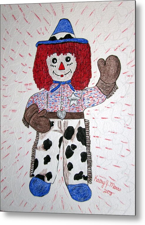 Raggedy Andy Metal Print featuring the painting Raggedy Andy Cowboy by Kathy Marrs Chandler