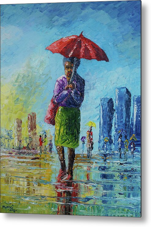 Rain Metal Print featuring the painting Rainy Day by Anthony Mwangi