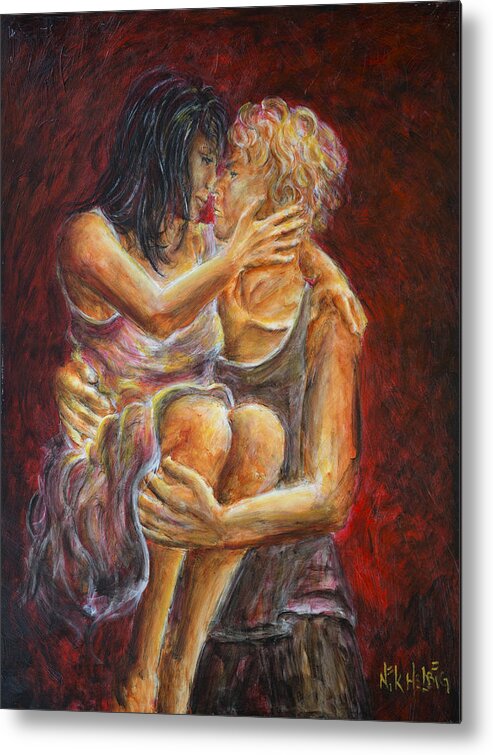 Lovers Metal Print featuring the painting Red Lovers 01 by Nik Helbig