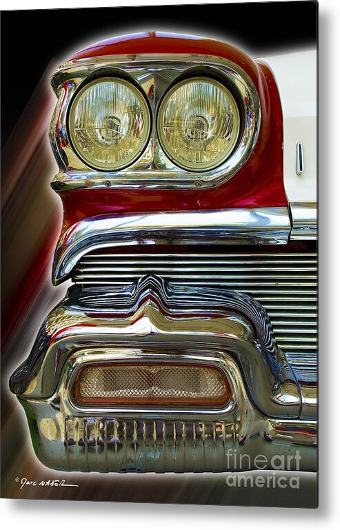 Oldsmobile Metal Print featuring the photograph Vintage Chromes In Red And White by Marc Nader
