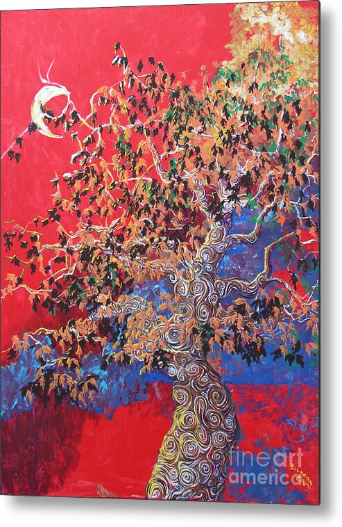 Impressionism Metal Print featuring the painting Red Sky And Tree by Stefan Duncan