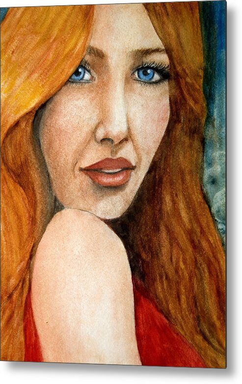Redhead Metal Print featuring the painting Redhead In October by Barbara J Blaisdell