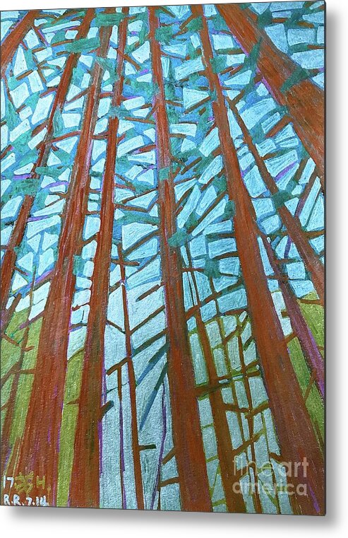 Nature Metal Print featuring the painting Redwood trees by Wonju Hulse
