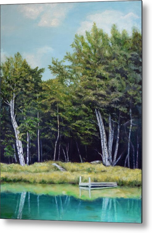 Landscape Metal Print featuring the painting Reflections of Birches by Sandra Nardone
