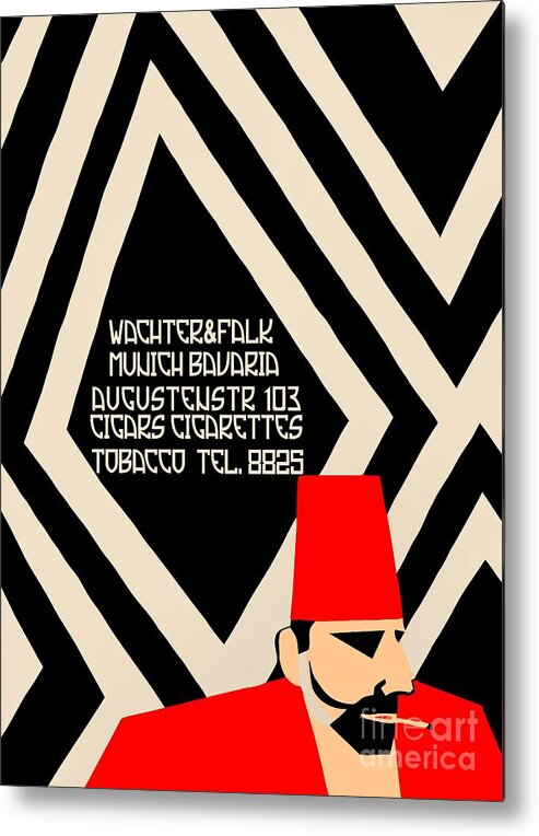 Metal Print featuring the drawing Retro geometric style German Turkish tobacco ad by Heidi De Leeuw