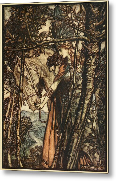 Arthur Rackham - Wagner's Ring Cycle The Valkyrie (1910) 5 Metal Print featuring the painting RING CYCLE The Valkyrie by MotionAge Designs