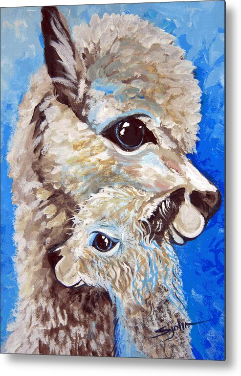 Alpaca Metal Print featuring the painting River Ridge alpaca by Patty Sjolin