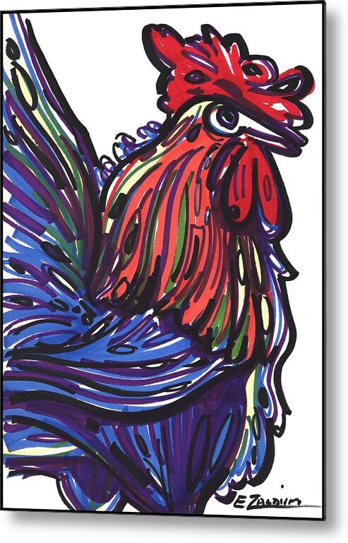 Rooster Metal Print featuring the drawing Rooster by Enrique Zaldivar