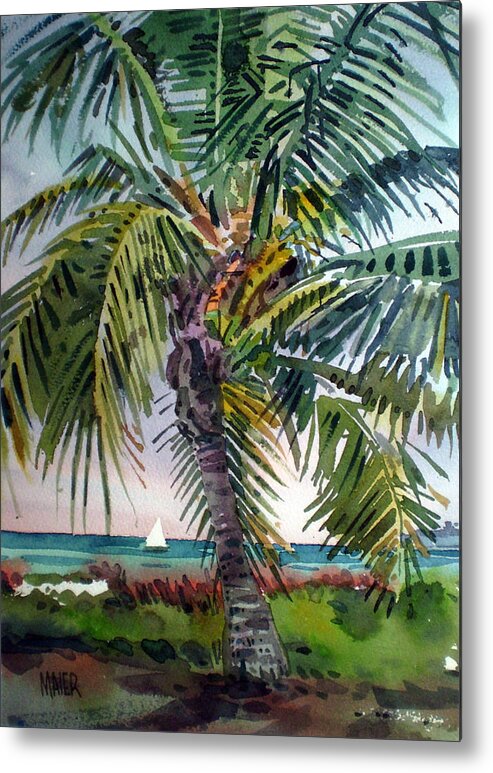 Palm Tree Metal Print featuring the painting Sailboat in the Keys by Donald Maier