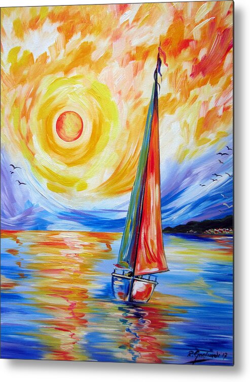 Sails Metal Print featuring the painting Sailing In The Hot Summer Sunset by Roberto Gagliardi