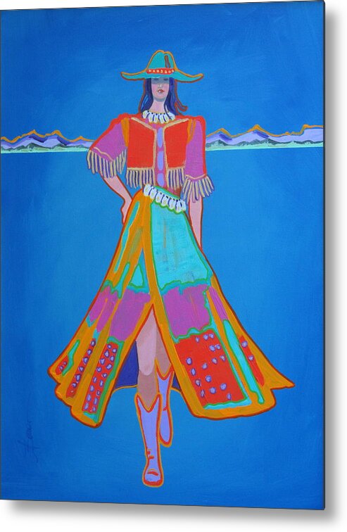 Woman Metal Print featuring the painting Santa Fe Girl by Adele Bower