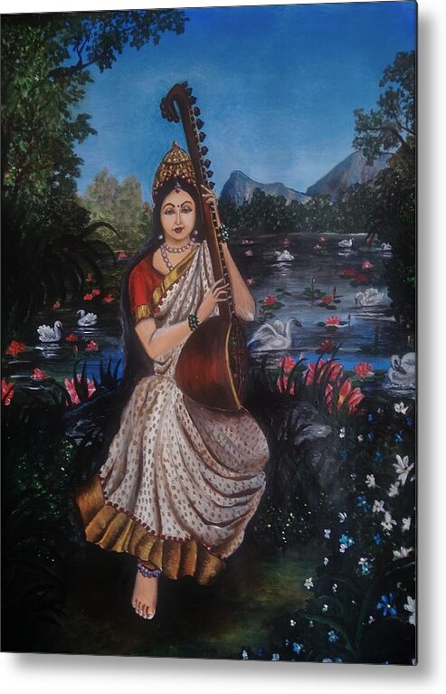 Saraswati Metal Print featuring the painting Divinity by Tara Krishna