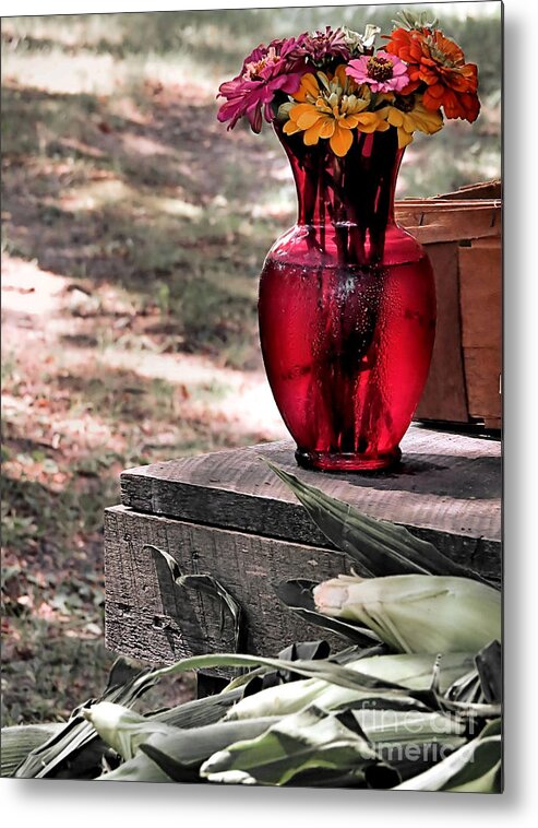 Red Vase Metal Print featuring the photograph Simply Enchanting by Janice Drew