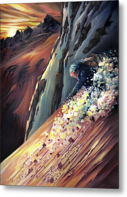 Steeps Metal Print featuring the painting Skier On The Steeps by Nancy Griswold